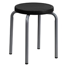 Flash Furniture Stackable Stool With Black Seat and Silver Powder Coated Frame, Black