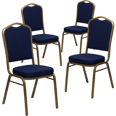 Flash Furniture HERCULES Series Fabric Banquet Stacking Chair, Navy Blue Patterned/Gold Frame, 4 Pac