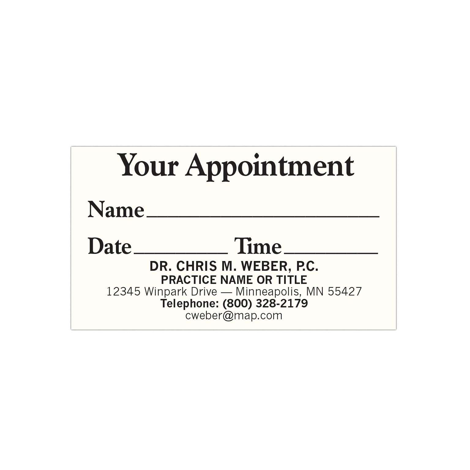 Custom 1-2 Color Appointment Cards, CLASSIC CREST® Natural White 80#, Flat Print, 1 Standard Ink, 1-Sided, 250/Pk
