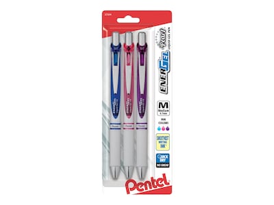 Pentel EnerGel Pearl Retractable Gel Pens, Medium Point, Assorted Inks, 3/Pack (BL77WBPS3M2)