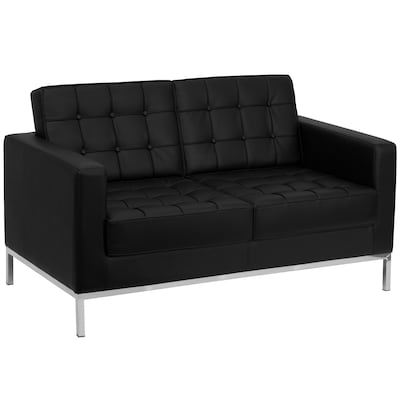 Flash Furniture HERCULES Lacey Series 57 LeatherSoft Loveseat with Stainless Steel Frame, Black (ZB