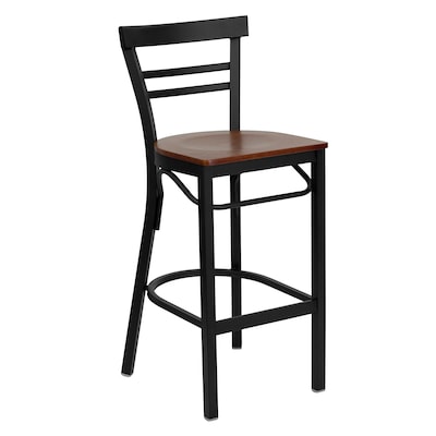 Flash Furniture HERCULES Black Ladder Back Metal Restaurant Bar Stools W/Wood Seat (XU6R9BLADBARCHW)