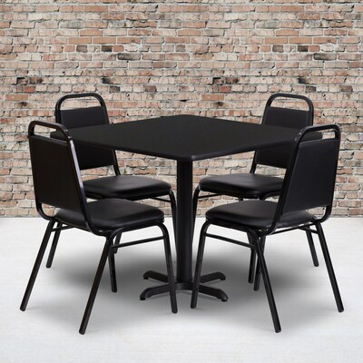 Flash Furniture 36'' Square Laminate Table Set W/4 Trapezoidal Back Banquet X-Base Chairs (HDBF1009)