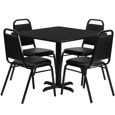 Flash Furniture 36 Square Laminate Table Set W/4 Trapezoidal Back Banquet X-Base Chairs (HDBF1009)