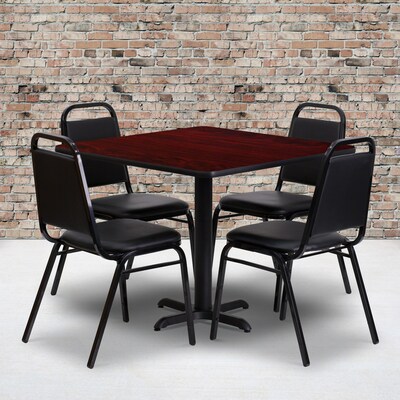 Flash Furniture 36 Square Table Set W/4 Trapezoidal Back Banquet X-Base Chairs (HDBF1010)