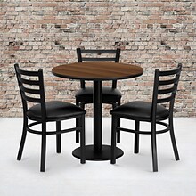 Flash Furniture 30 Round Walnut Laminate Table Set W/3 Ladder Back Black Vinyl Seat Chairs (MD0002