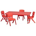 Flash Furniture 24W x 48L Rectangular Plastic Activity Table Set W/4 School Stack Chairs (YCX13RECTBLREDR)