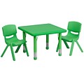Flash Furniture 24 Square Adjustable Plastic Activity Table Set with 2 School Stack Chairs, Green (YCX23SQTBLGNR)