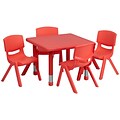 Flash Furniture 24 Square Adjustable Plastic Activity Table Set W/4 School Stack Chairs (YCX23SQTBLREDE)