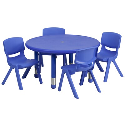 Flash Furniture 33(Dia.) Round Adjustable Plastic Activity Table Set W/4 School Stack Chairs