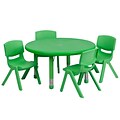 Flash Furniture 33 Round Adjustable Plastic Activity Table Set with 4 School Stack Chairs, Green (YCX73RNDTBLGNE)