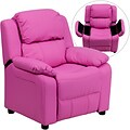 Flash Furniture Deluxe Contemporary Heavily Padded Vinyl Kids Recliner W/Storage Arms, Hot Pink