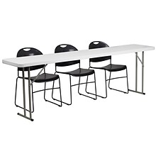 Flash Furniture Kathryn Folding Table Set, 96 x 18, White/Black (RB18961)