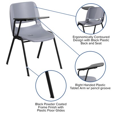 Flash Furniture Ergonomic Shell Chair, Gray with Right-Hand Flip-Up Tablet Arm (RUTEO1GYRTAB)