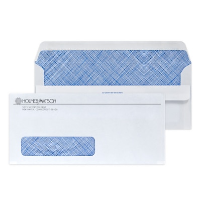 Custom #10 Self Seal Window Envelopes w/Security Tint, 4 1/8 x 9 1/2, 24# White Wove, 1 Standard I