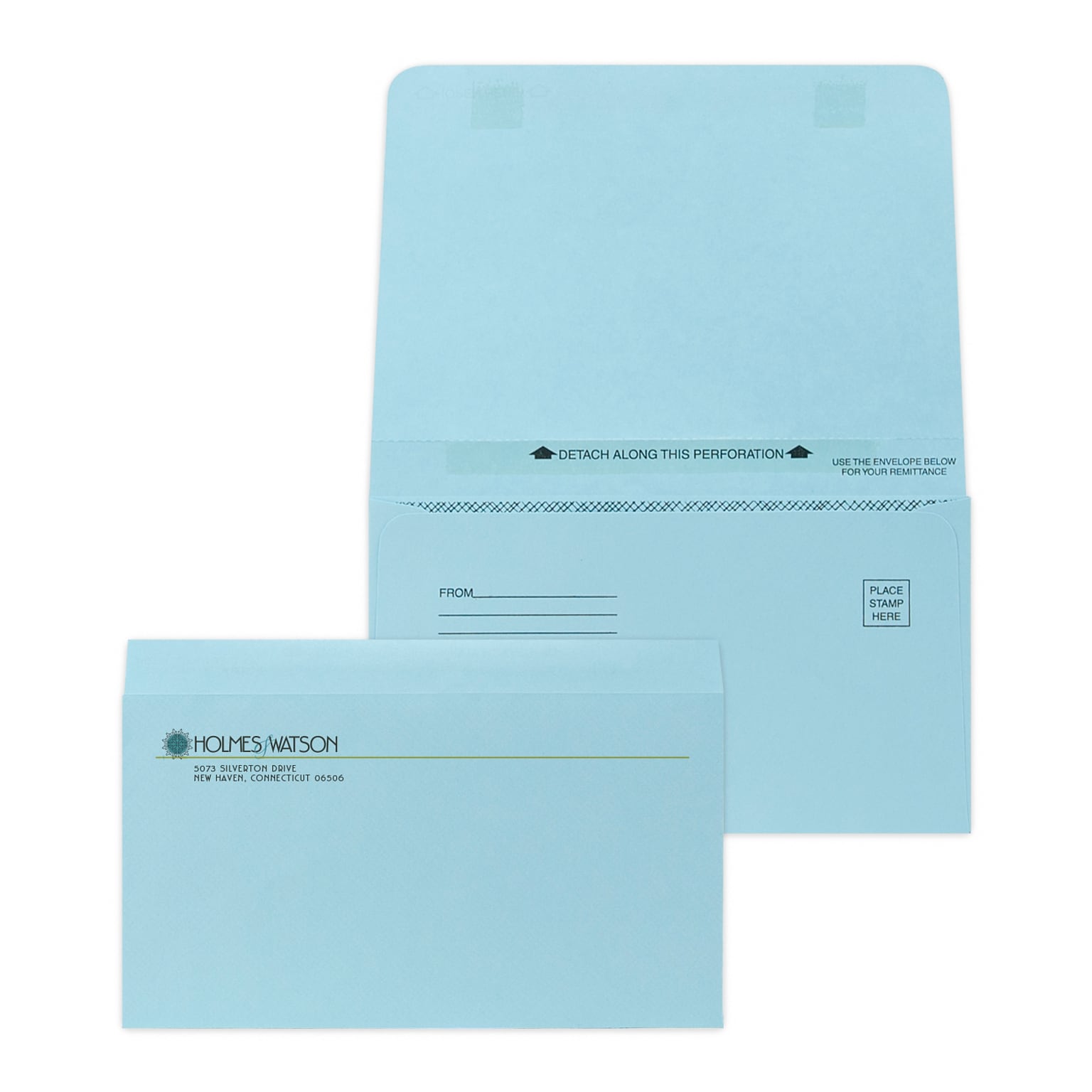 Custom Full Color 4-1/4 x 6-1/2 Double-Duty Statement Standard Remittance Envelopes, 24# Blue Wove, 250 / Pack