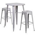 Flash Furniture Metal Indoor/Outdoor Bar Table Set w/2 Backless Barstools; Silver (CH31330B230SQSV)