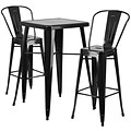 Flash Furniture Gable Indoor-Outdoor Bar Table Set with 2 Stools with Backs, 27.75 x 27.75, Black