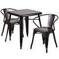 Flash Furniture Metal Indoor/Outdoor Table Set with 2 Arm Chairs, 27.75 x 27.75, Black/Antique Gold (CH31330270BQ)