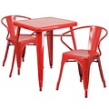 Flash Furniture Metal Indoor/Outdoor Table Set with 2 Arm Chairs; Red (CH31330270RED)