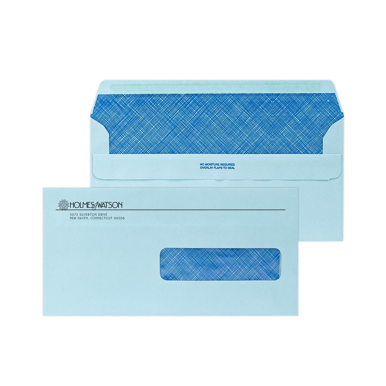 Custom 4-1/2 x 9 Insurance Claim Self Seal Right Window Envelopes with Security Tint, 24# Blue Wove, 1 Standard Ink, 250/Pack