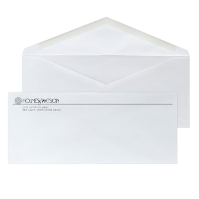 Custom #10 Envelopes with V-Flap, 4 1/4 x 9 1/2, 24# White Wove, 1 Standard Ink, 250 / Pack