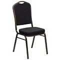 Flash Hercules Crown-Back Stacking Banquet Chair, Black Patterned Fabric, 2.5 Seat, Gold Vein