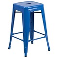 Flash Furniture 24H Backless Metal Indoor/Outdoor Counter-Height Stool, Blue w/Square Seat