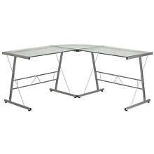 Flash Furniture 84 Glass L-Shape Computer Desk, Clear/Silver (NANCD22181)