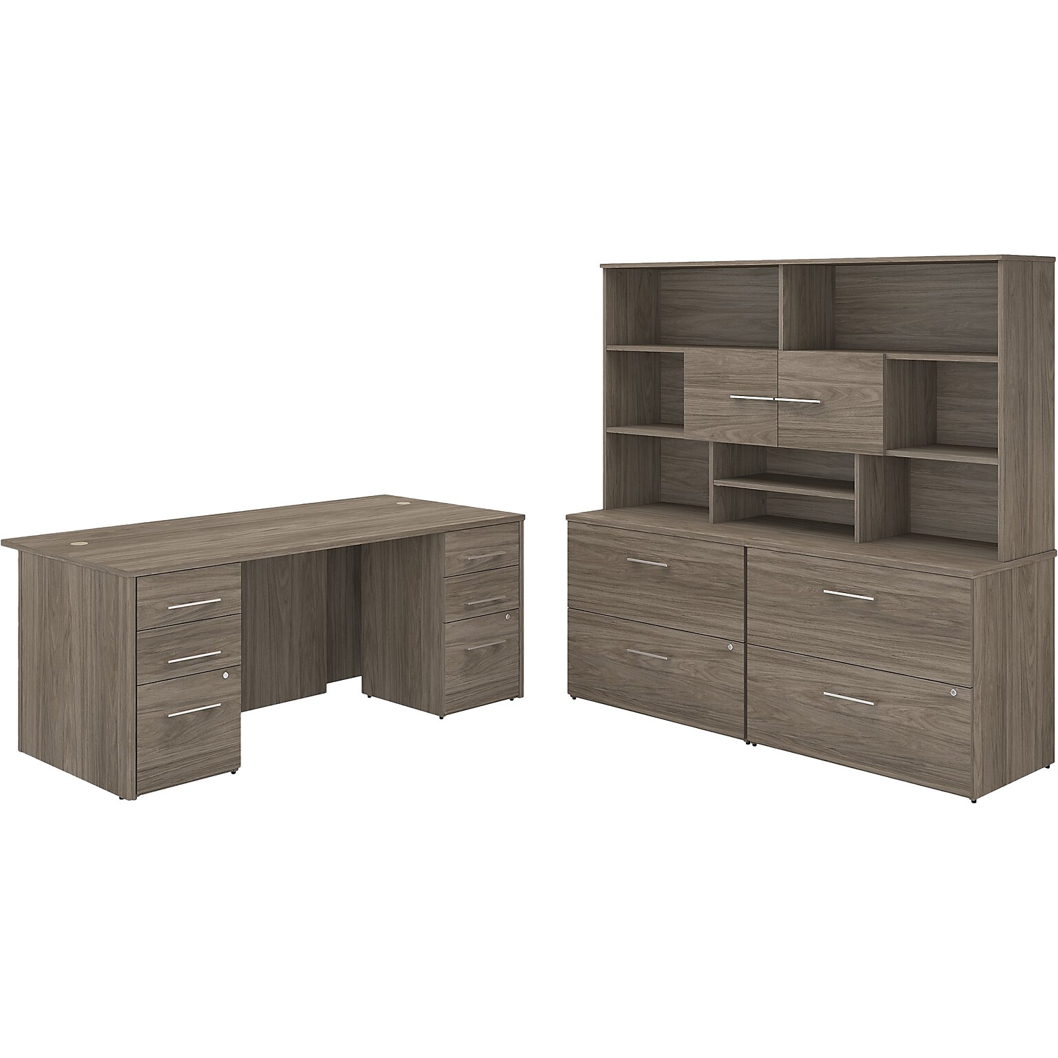 Bush Business Furniture Office 500 72W Executive Desk with Drawers, Lat File Cabinets and Hutch, Modern Hickory (OF5001MHSU)