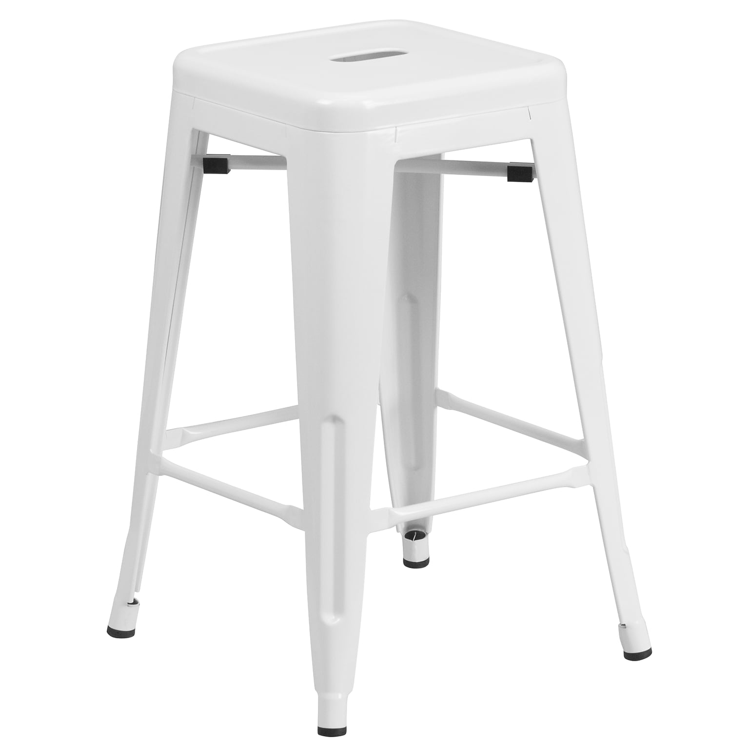 Flash Furniture Kai Industrial Metal Counter Stool without Back, White (CH3132024WH)