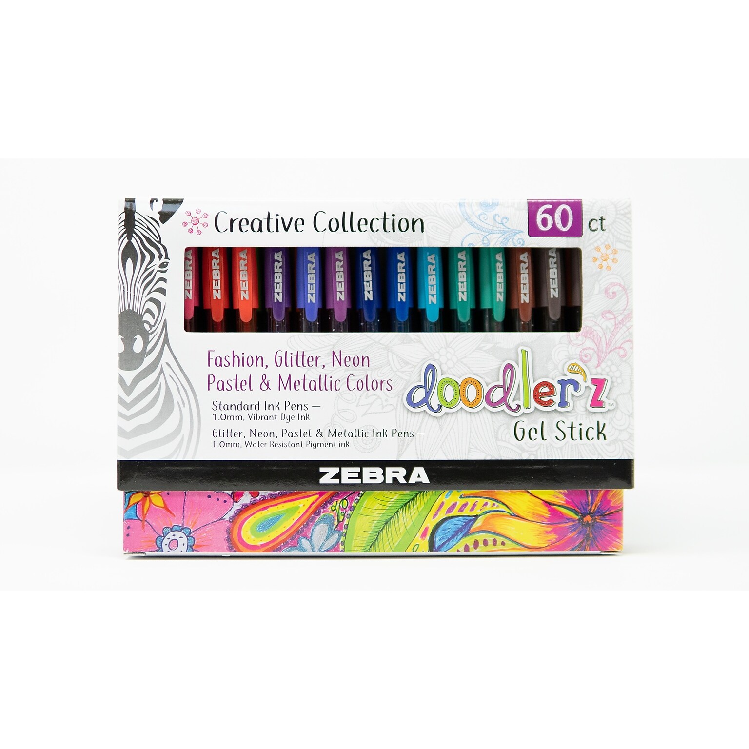 Zebra doodlerz Gel Pen, Medium Point, 1.0mm, Assorted Ink, 60 Pack (41960)