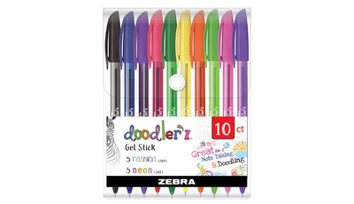 Zebra doodlerz Gel Pen, Medium Point, 1.0mm, Assorted Ink, 10 Pack (41810)