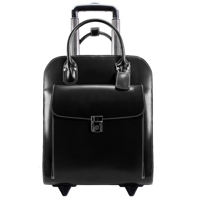 McKlein UPTOWN L Series Laptop Rolling Briefcase, Black Genuine Leather (97695)
