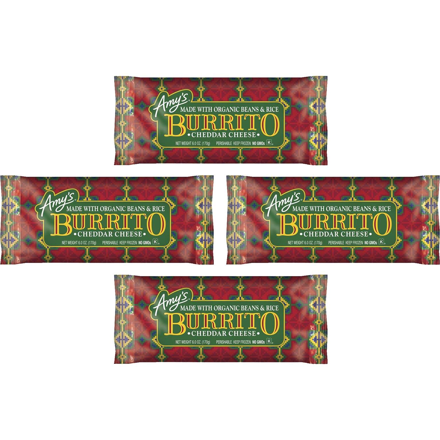 Amys Cheddar Burrito, 6 oz., 4/Pack (903-00142)
