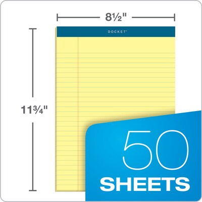 TOPS Docket Notepads, 8.5" x 11.75", Wide Ruled, Canary, 50 Sheets/Pad, 12 Pads/Pack (TOP63400)