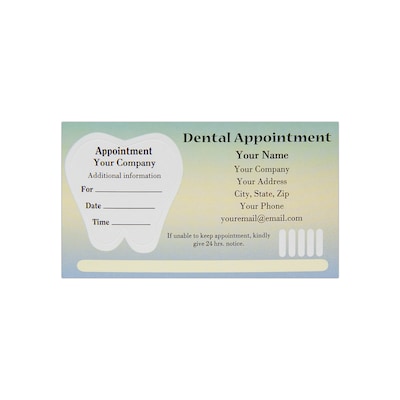 Custom Full Color Dental Sticker Appt. Cards, Left Tooth Sticker, Flat Print, Horizontal, 1-Sided, 2