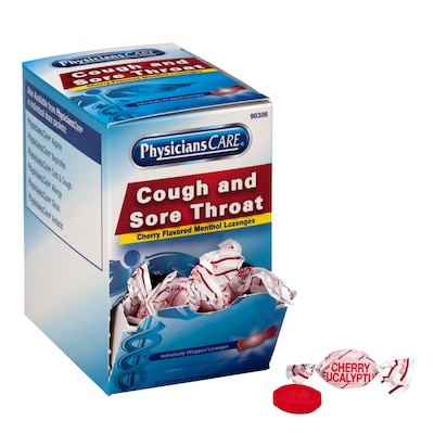 PhysiciansCare Cough & Sore Throat Lozenges, Cherry, 50/Box (90306)