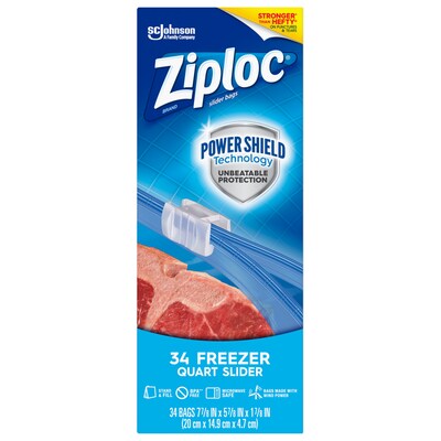 Ziploc Slider Freezer Bags, Quart, 34/Carton (316486)