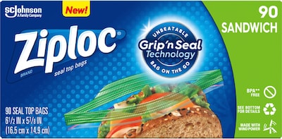 Ziploc Seal Top Sandwich Bags, 90 Bags/Box (315885)