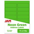 JAM Paper Address Labels, 1 1/3 x 4, Neon Green, 14 Labels/Sheet, 9 Sheets/Pack (359329613)