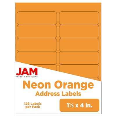 JAM Paper Address Labels, 1 1/3 x 4, Neon Orange, 14 Labels/Sheet, 9 Sheets/Pack (359329611)