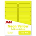 JAM Paper Address Labels, 1 1/3 x 4, Neon Yellow, 14 Labels/Sheet, 9 Sheets/Pack (359329614)
