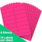 JAM Paper Address Labels, 1 1/3" x 4", Neon Pink, 14 Labels/Sheet, 9 Sheets/Pack (359329612)