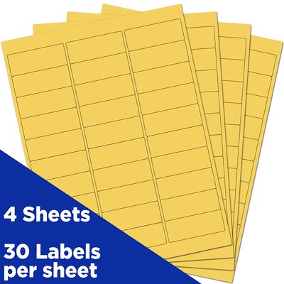 JAM Paper Laser/Inkjet Mailing Address Label, 1" x 2 5/8", Yellow, 30 Labels/Sheet, 4 Sheets/Pack (302725801)