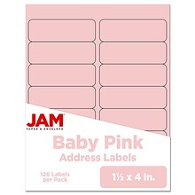 JAM Paper® Address Labels, 1 1/3 x 4, Baby Pink, 14 Labels/Sheet, 9 Sheets/Pack, 126 Labels/Pack  (3