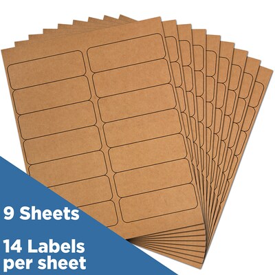 JAM Paper Address Labels, 1 1/3 x 4 , Brown Kraft, 14 Labels/Sheet, 9 Sheets/Pack (359330336)
