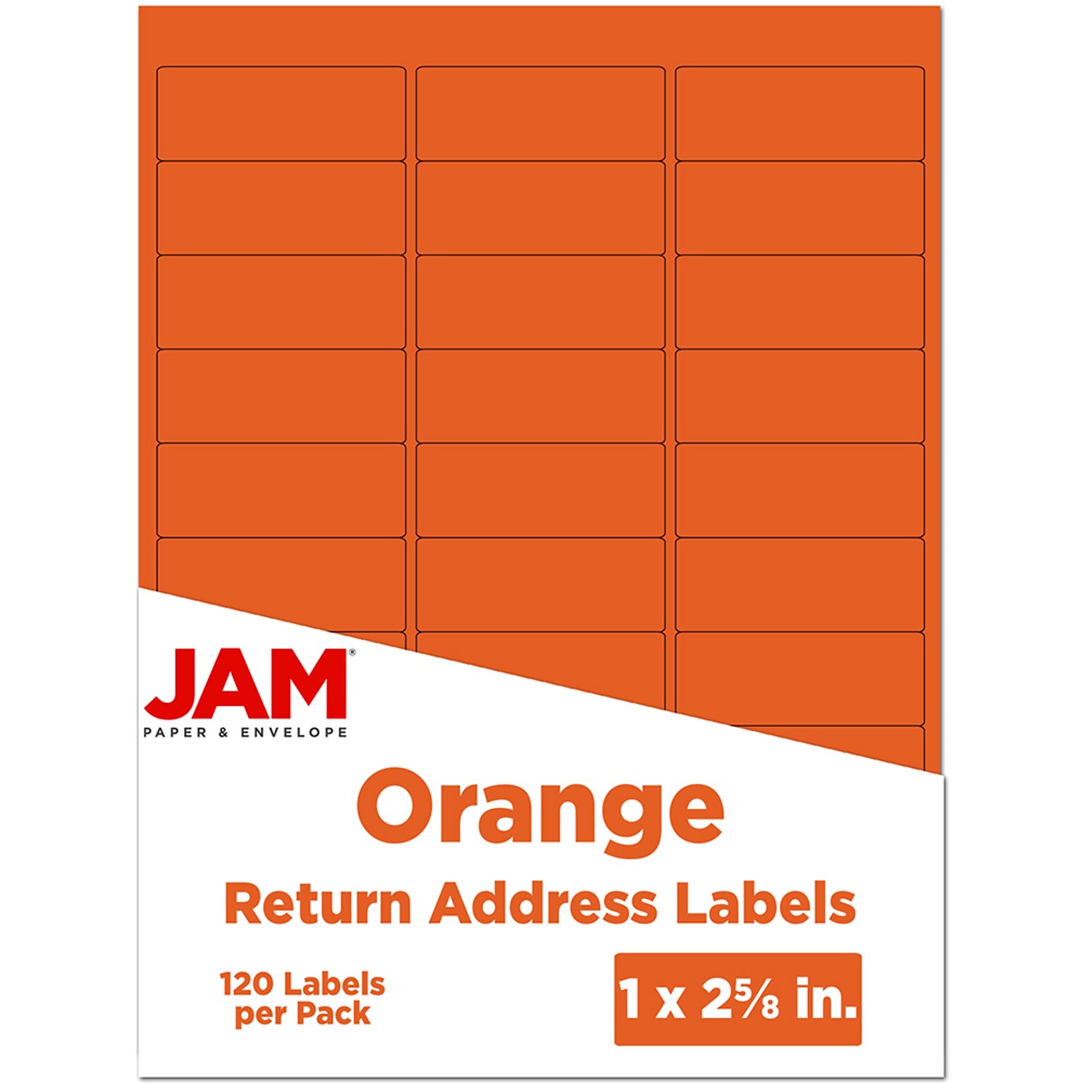 JAM Paper Laser/Inkjet Mailing Address Label, 1 x 2 5/8, Orange, 30 Labels/Sheet, 4 Sheets/Pack (302725782)