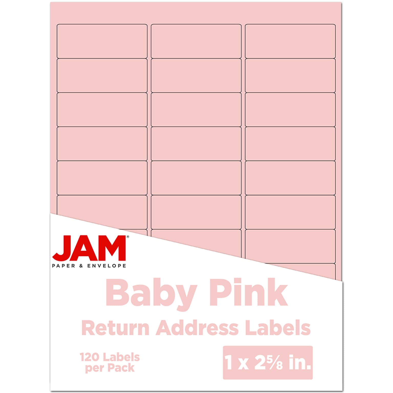 JAM Paper Laser/Inkjet Address Label, 1 x 2 5/8, Baby Pink, 30 Labels/Sheet, 4 Sheets/Pack (4052895)
