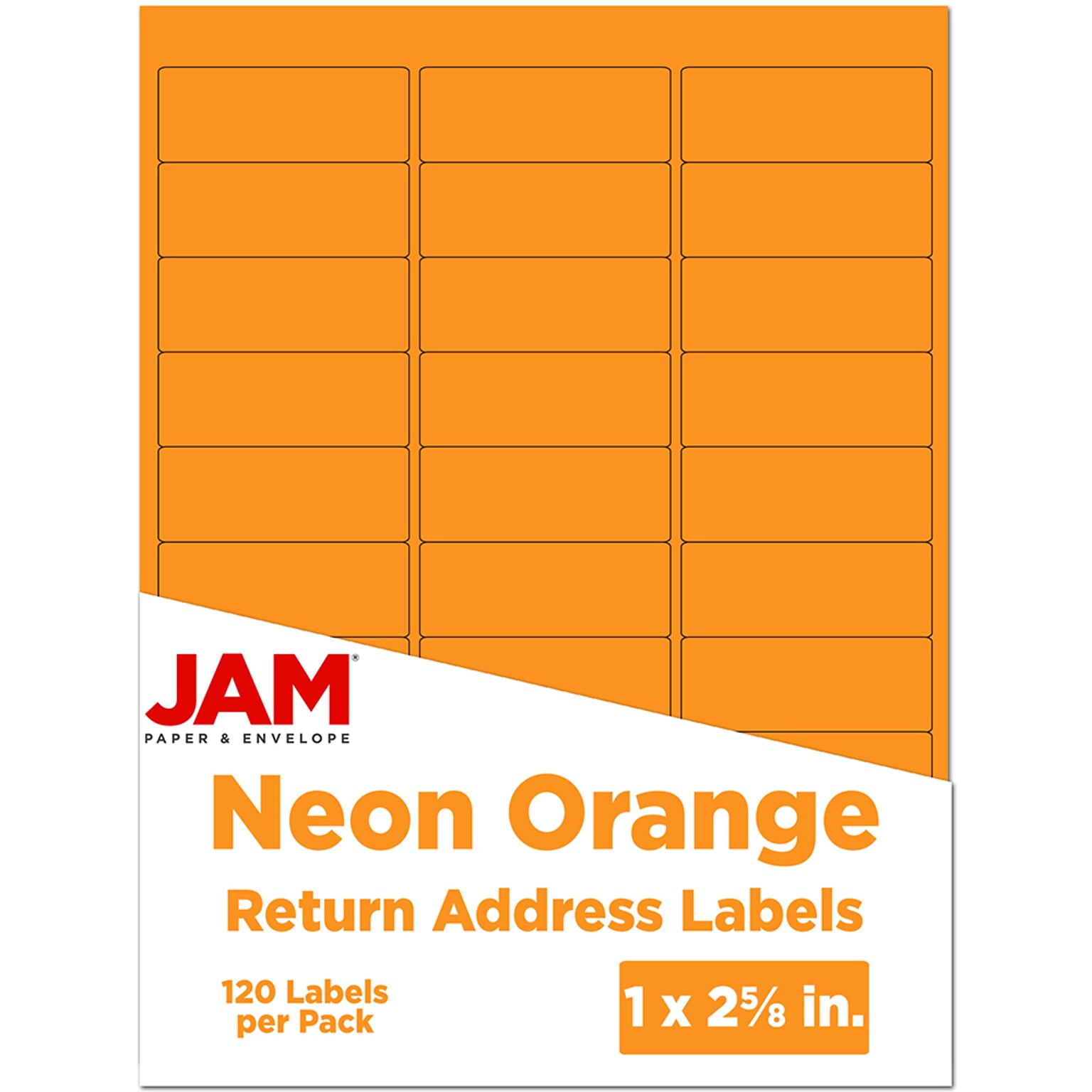 JAM Paper Laser/Inkjet Address Labels, 1 x 2 5/8, Neon Orange, 30 Labels/Sheet, 4 Sheets/Pack (35432814)